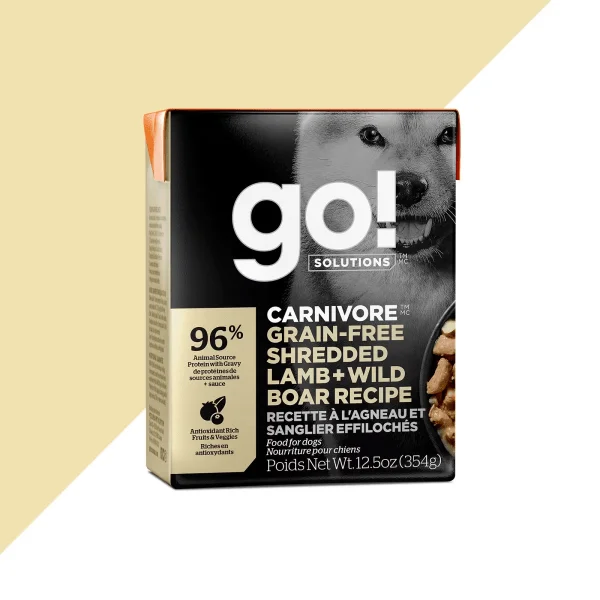 Go! Solutions Carnivore Grain-Free Shredded Lamb + Wild Boar Recipe Wet Dog Food, 12.5oz