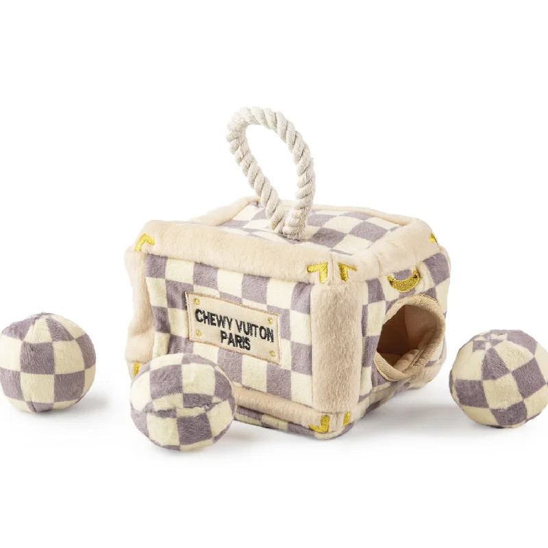 Checker Chewy Vuiton Trunk Interactive Dog Toy