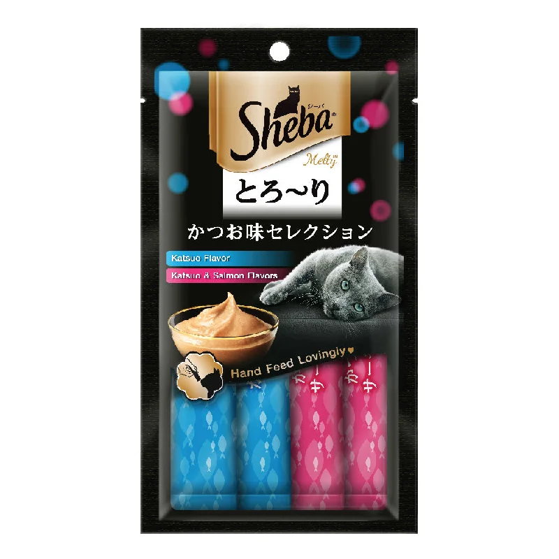 Sheba Melty Creamy Cat Treats Katsuo Flavour and Katsuo & Salmon Flavor 12g x 4