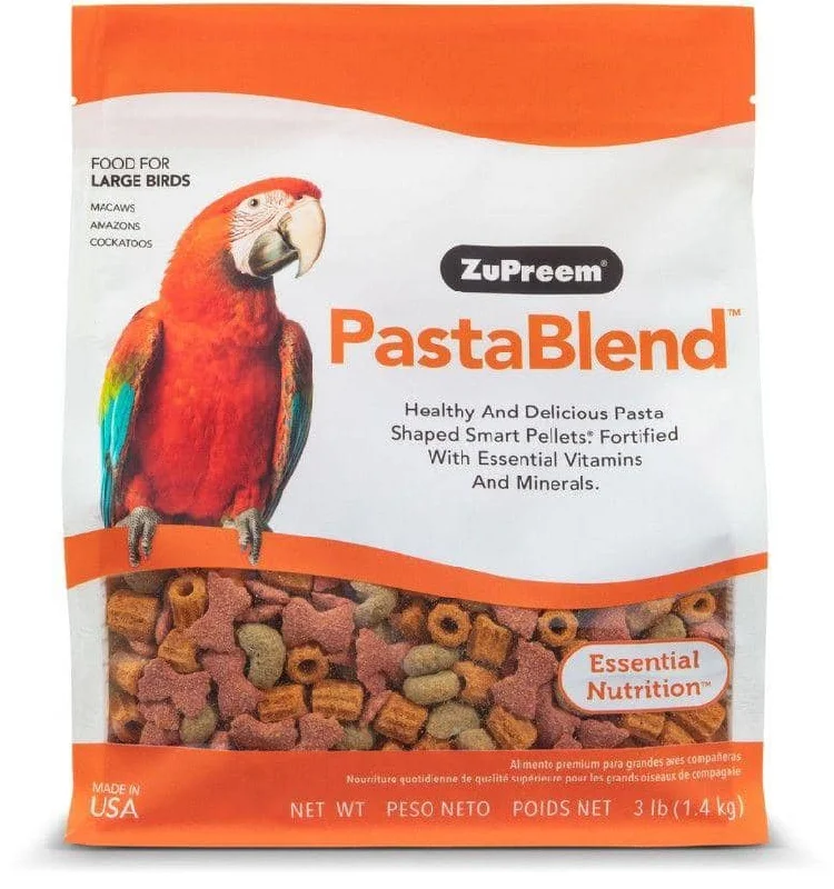 ZuPreem PastaBlend Pellet Bird Food for Larg Birds (Macaw and Cockatoo) - 3 lbs